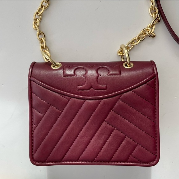 Tory Burch Alexa Quilted Mini Imperial Garnet Leather Shoulder Bag chain strap - Picture 2 of 10